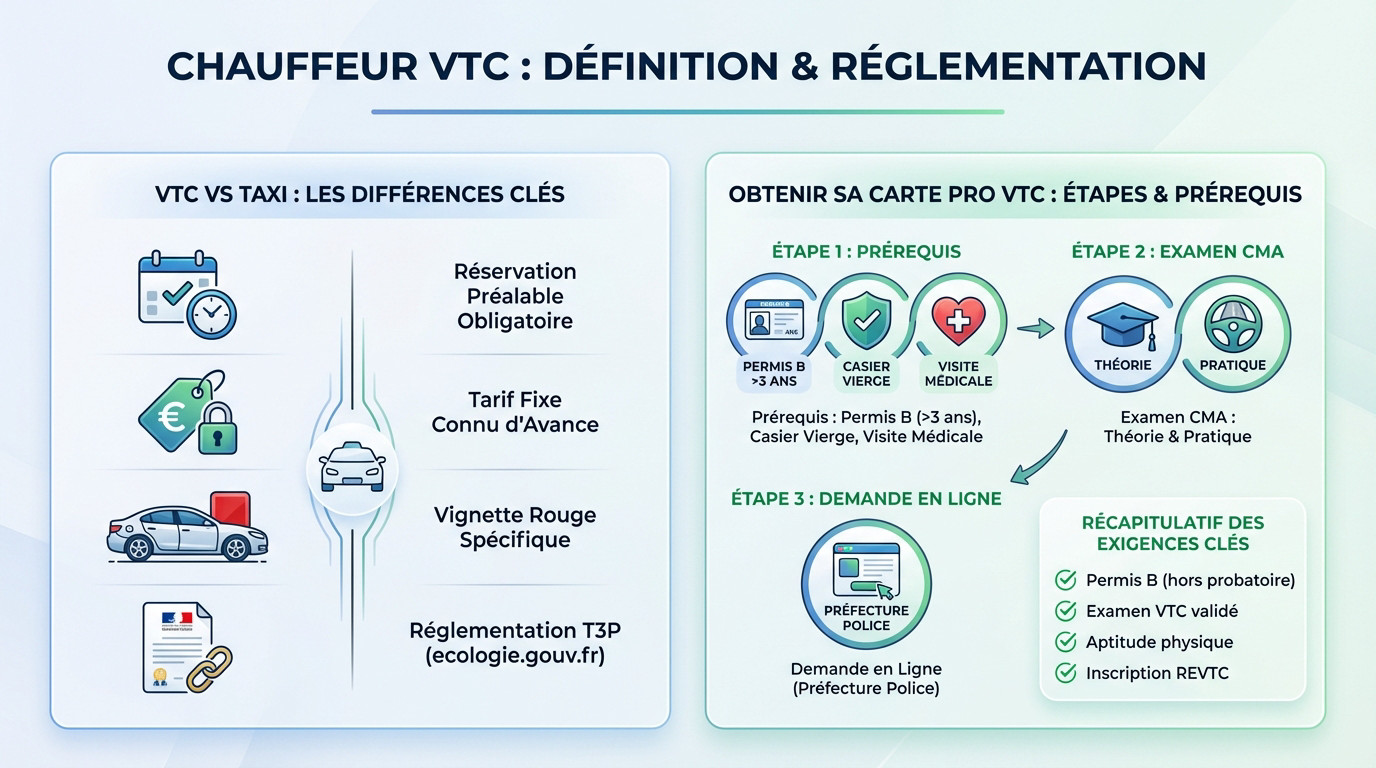 Chauffeur VTC en tenue professionnelle devant une berline noire avec vignette rouge réglementaire