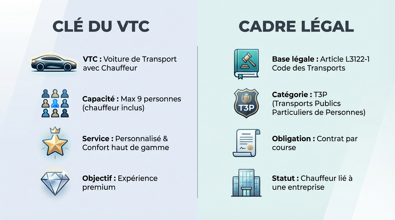 Infographie récapitulative sur la définition et la réglementation des VTC en France