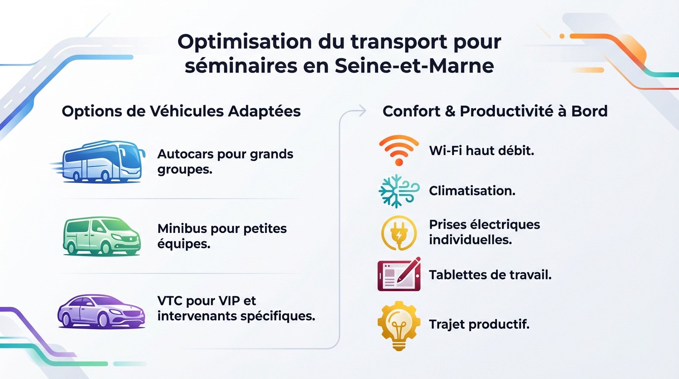 Flotte de véhicules VTC et autocars pour séminaire en Seine-et-Marne