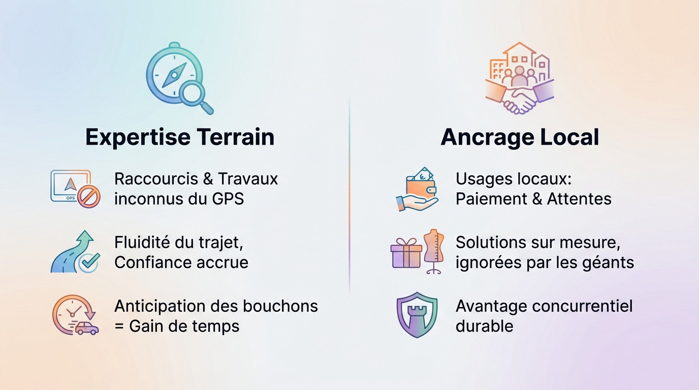 Chauffeur VTC local utilisant sa connaissance du territoire pour optimiser le trajet