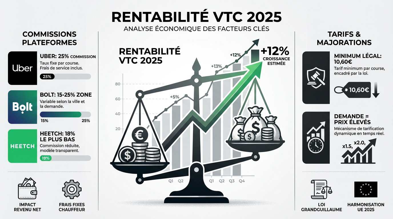 Comparaison des commissions VTC Uber Bolt Heetch en 2025